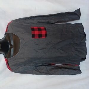 Buffalo Check Plaid Hi Lo Blouse Charlie Paige Long Sleeve Top SM, EUC